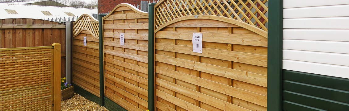 Part of the fence panel display area at Pennine Fencing & Landscaping